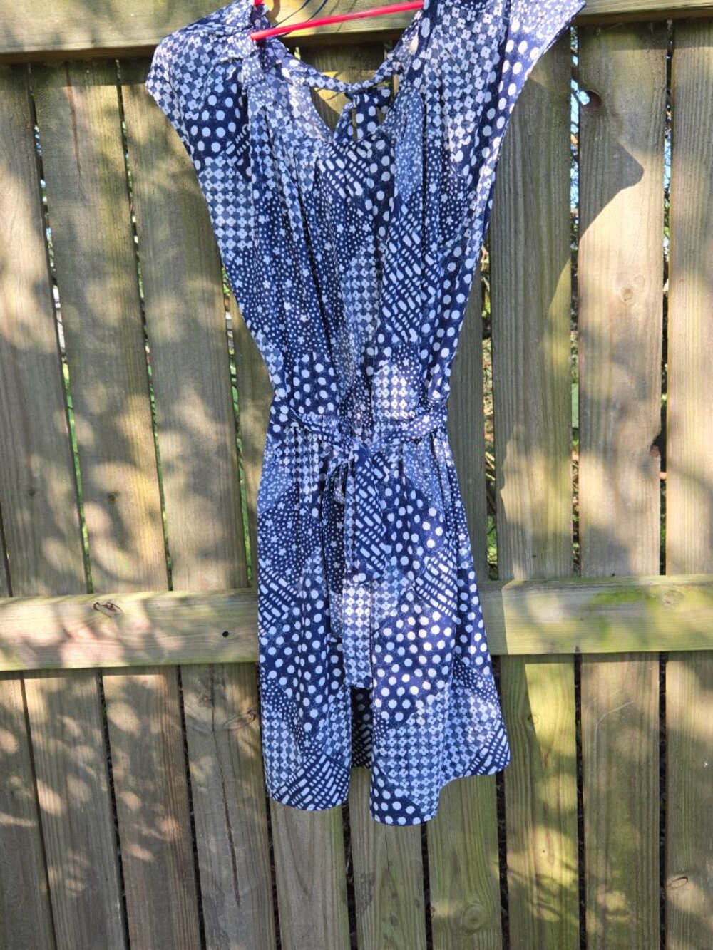 Summer Dress -work or play;  navy & white; keyhole back; See below for measmts